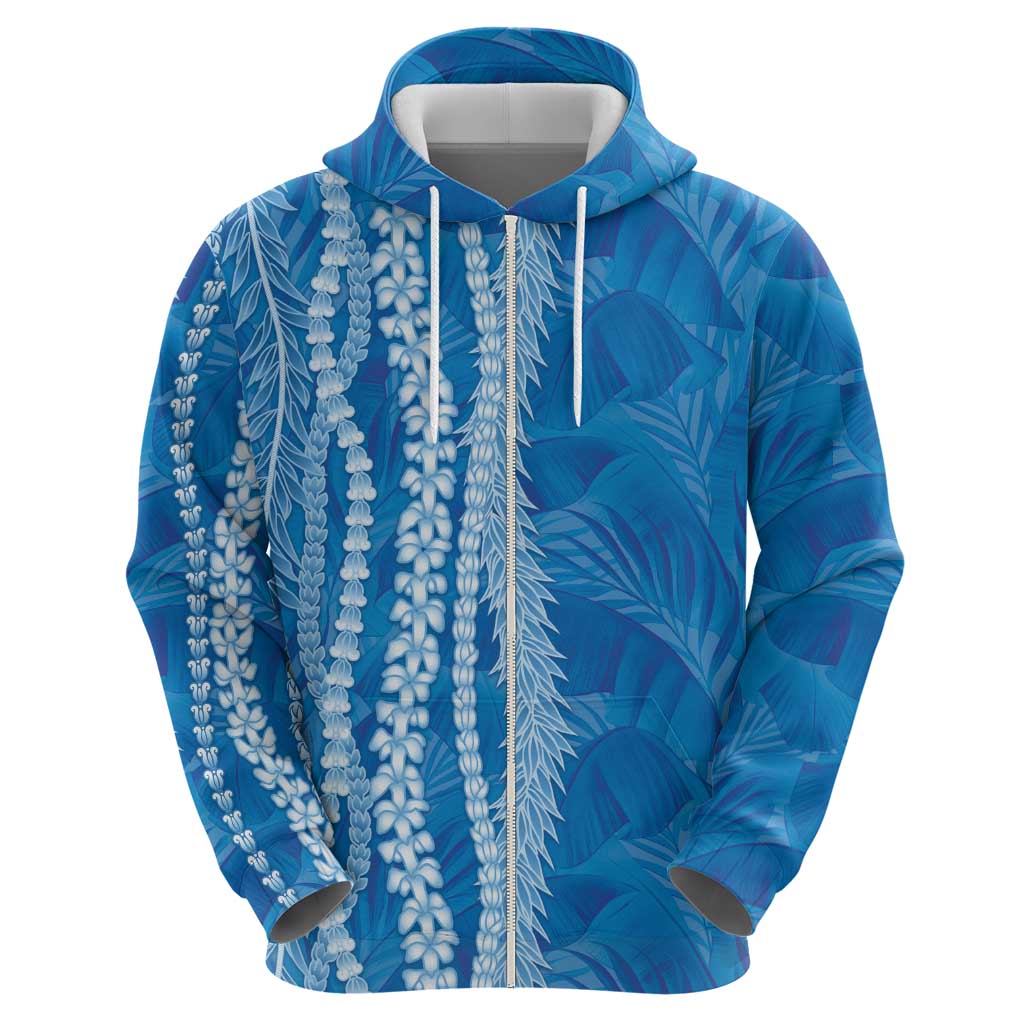 Hawaii Prince Kuhio Zip Hoodie Blue Hawaiian Lau Maia With Leis LT05 - Polynesian Pride