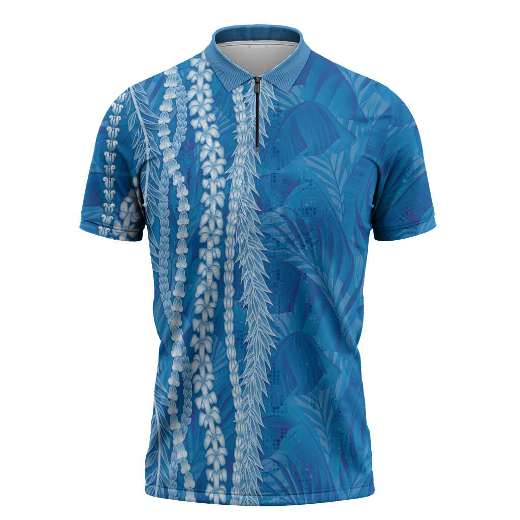 Hawaii Prince Kuhio Zipper Polo Shirt Blue Hawaiian Lau Maia With Leis LT05 Blue - Polynesian Pride
