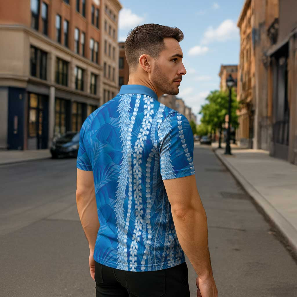 Hawaii Prince Kuhio Zipper Polo Shirt Blue Hawaiian Lau Maia With Leis