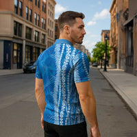 Hawaii Prince Kuhio Zipper Polo Shirt Blue Hawaiian Lau Maia With Leis