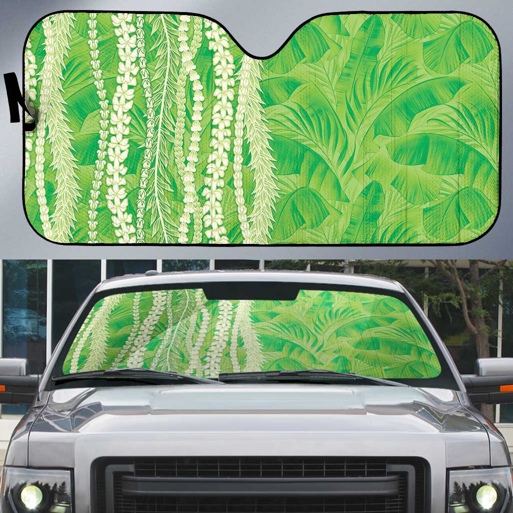 Hawaii Prince Kuhio Auto Sun Shade Lime Green Hawaiian Lau Maia With Leis