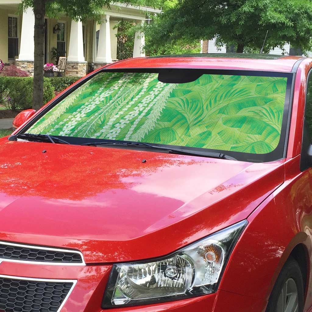 Hawaii Prince Kuhio Auto Sun Shade Lime Green Hawaiian Lau Maia With Leis