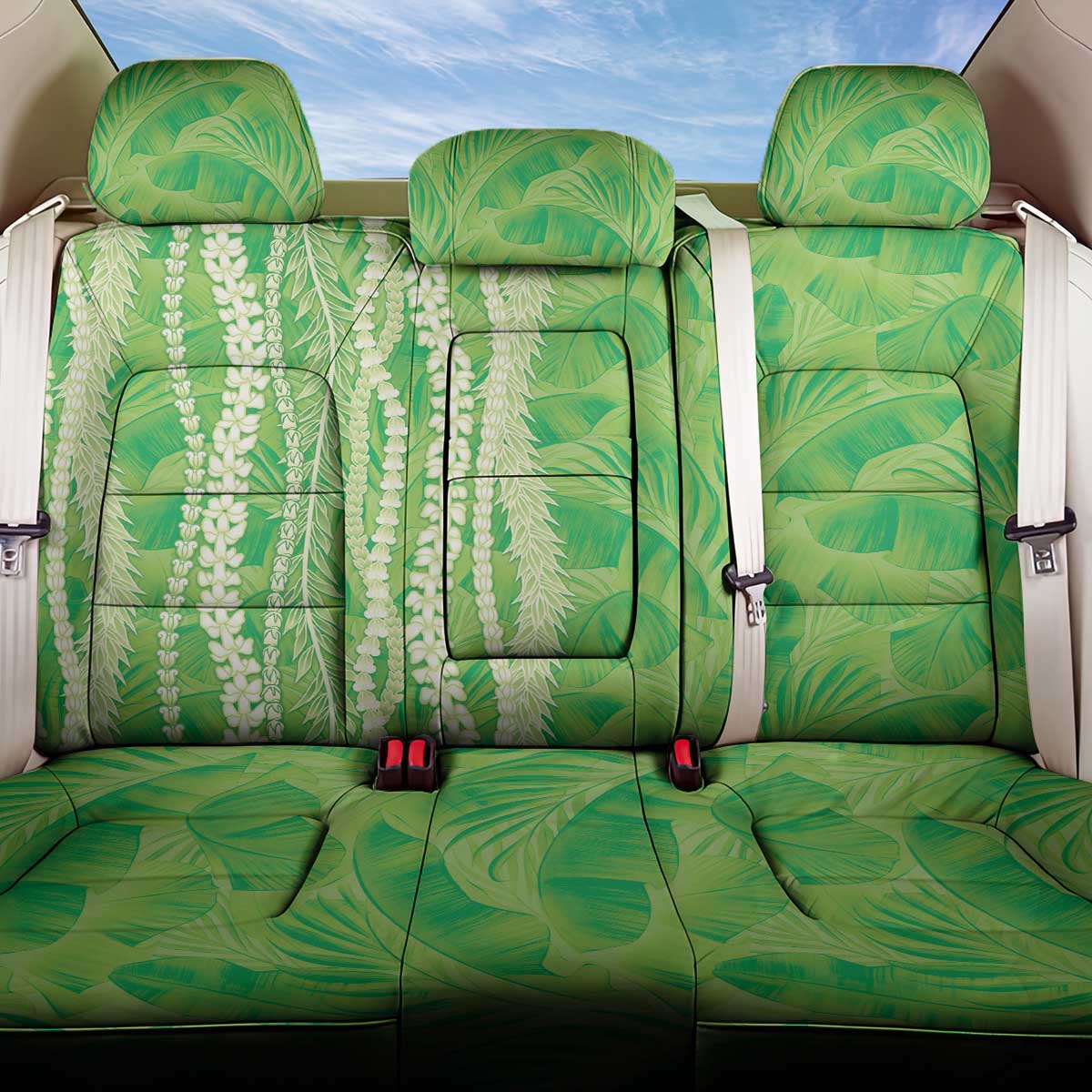 Hawaii Prince Kuhio Back Car Seat Cover Lime Green Hawaiian Lau Maia With Leis LT05 One Size Green - Polynesian Pride