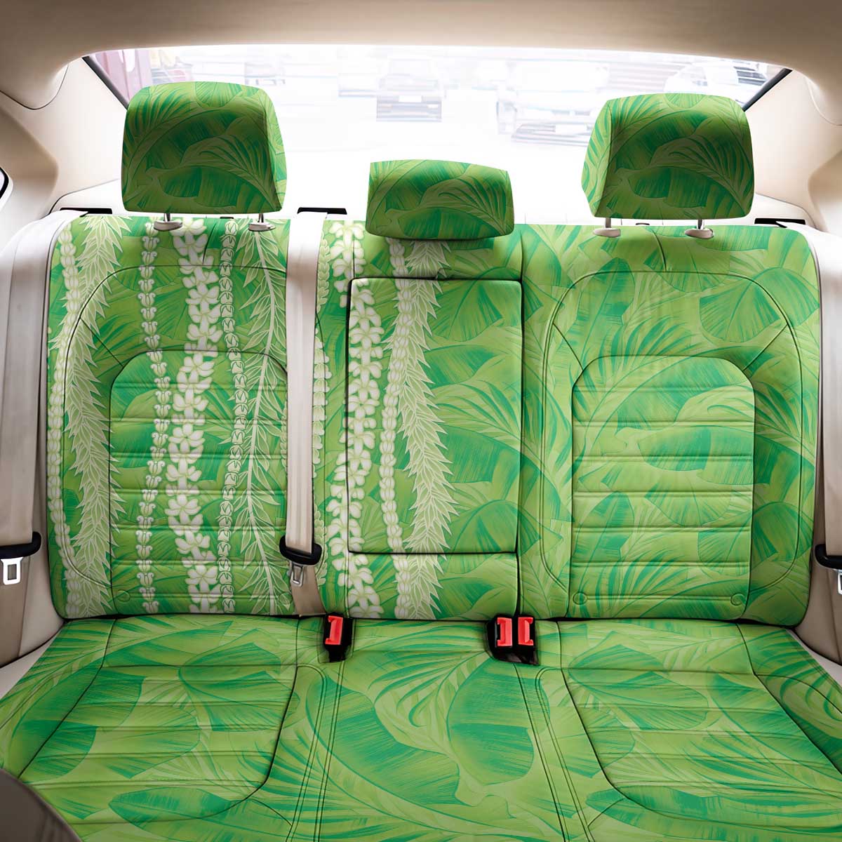 Hawaii Prince Kuhio Back Car Seat Cover Lime Green Hawaiian Lau Maia With Leis LT05 - Polynesian Pride