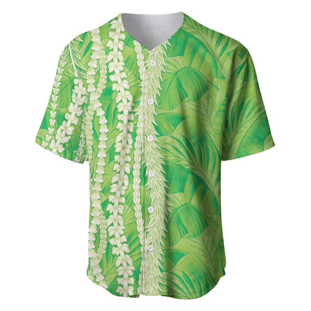Hawaii Prince Kuhio Baseball Jersey Lime Green Hawaiian Lau Maia With Leis LT05 Green - Polynesian Pride