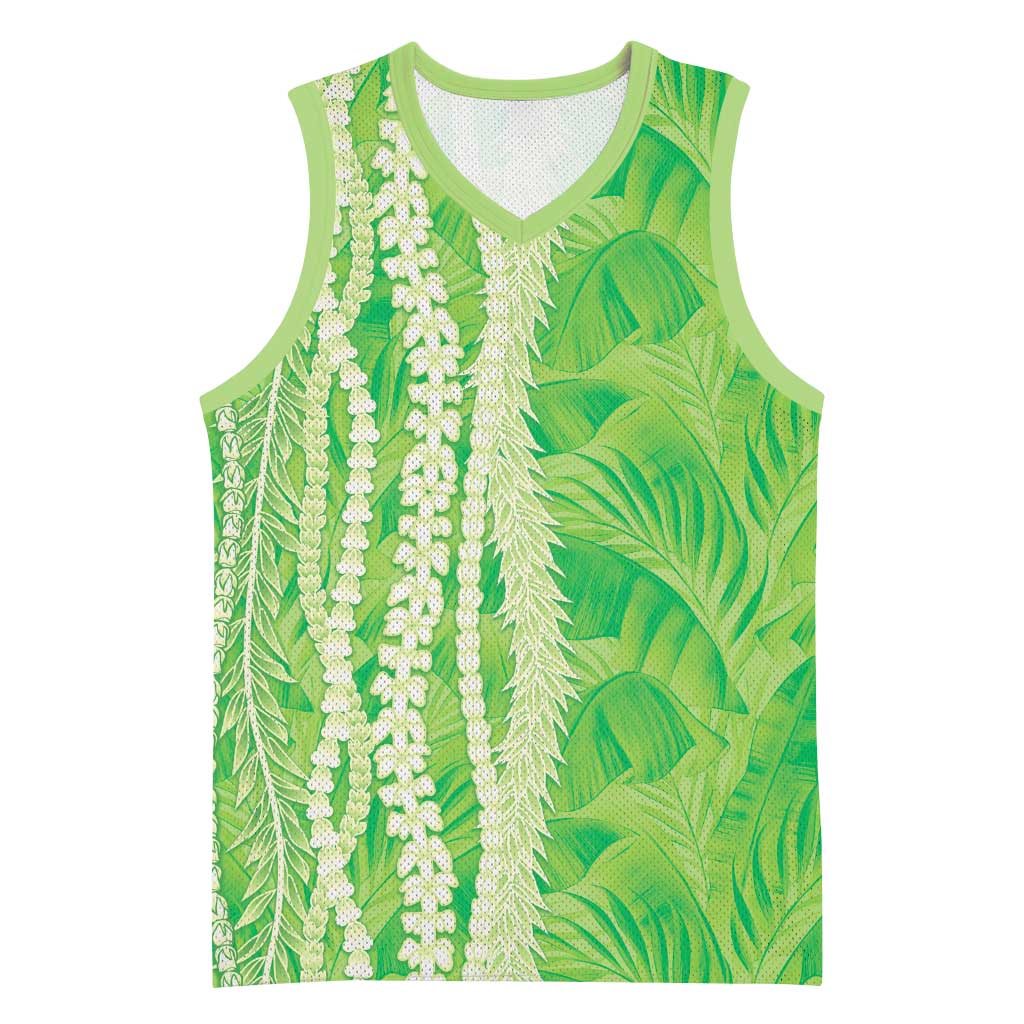 Hawaii Prince Kuhio Basketball Jersey Lime Green Hawaiian Lau Maia With Leis LT05 Unisex Green - Polynesian Pride