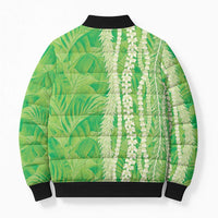 Hawaii Prince Kuhio Bomber Puffer Jacket Lime Green Hawaiian Lau Maia With Leis LT05 - Polynesian Pride