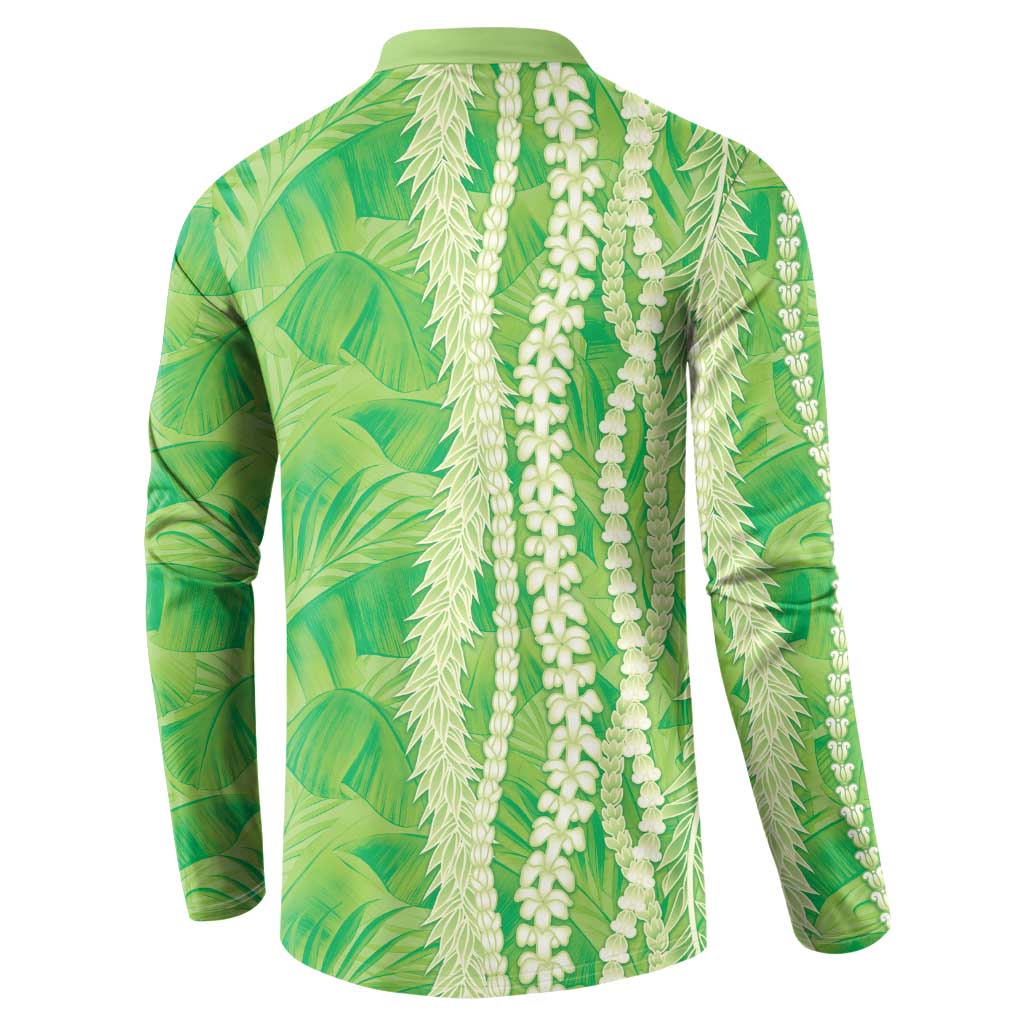 Hawaii Prince Kuhio Button Sweatshirt Lime Green Hawaiian Lau Maia With Leis LT05 - Polynesian Pride