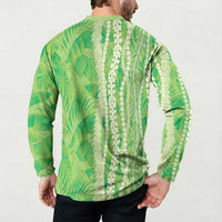 Hawaii Prince Kuhio Button Sweatshirt Lime Green Hawaiian Lau Maia With Leis LT05 - Polynesian Pride
