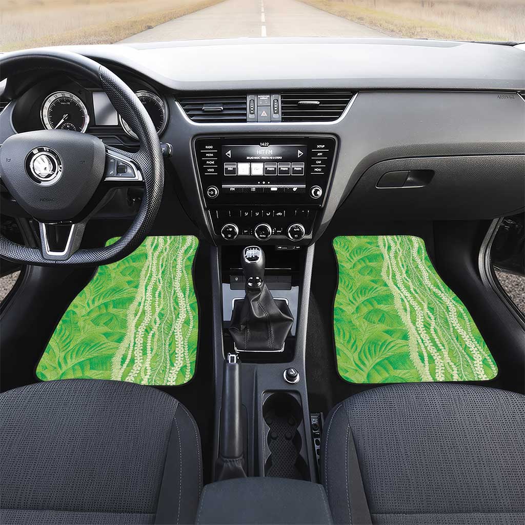 Hawaii Prince Kuhio Car Mats Lime Green Hawaiian Lau Maia With Leis LT05 Set 2pcs - Front Green - Polynesian Pride