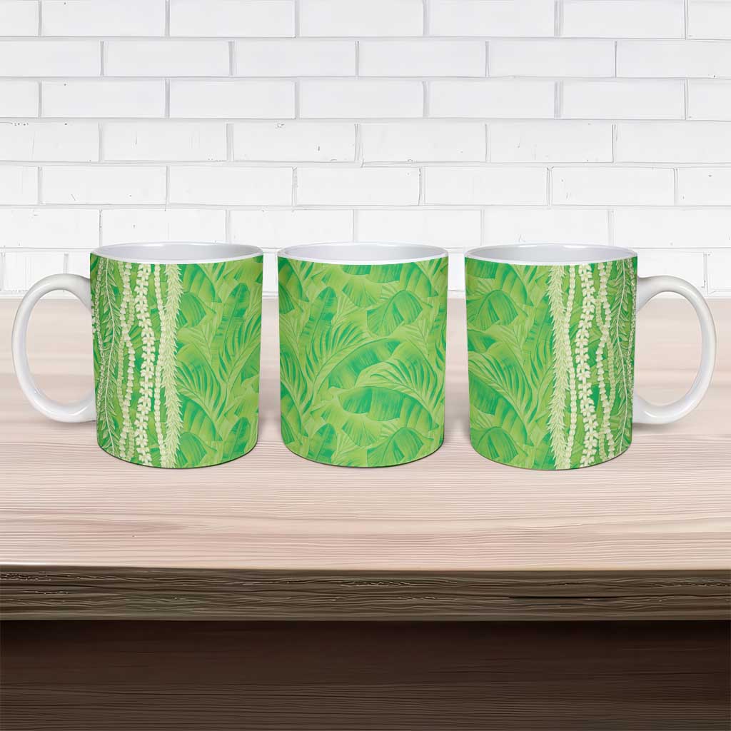 Hawaii Prince Kuhio Ceramic Mug Lime Green Hawaiian Lau Maia With Leis LT05 - Polynesian Pride