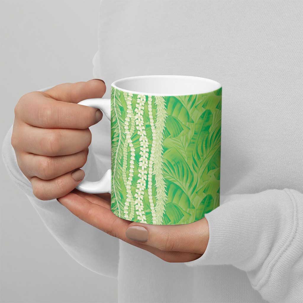 Hawaii Prince Kuhio Ceramic Mug Lime Green Hawaiian Lau Maia With Leis LT05 - Polynesian Pride