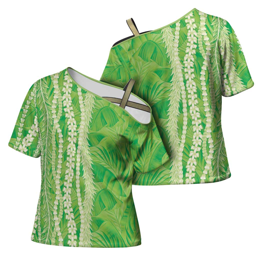 Hawaii Prince Kuhio Cross Shoulder Shirt Lime Green Hawaiian Lau Maia With Leis LT05 - Polynesian Pride