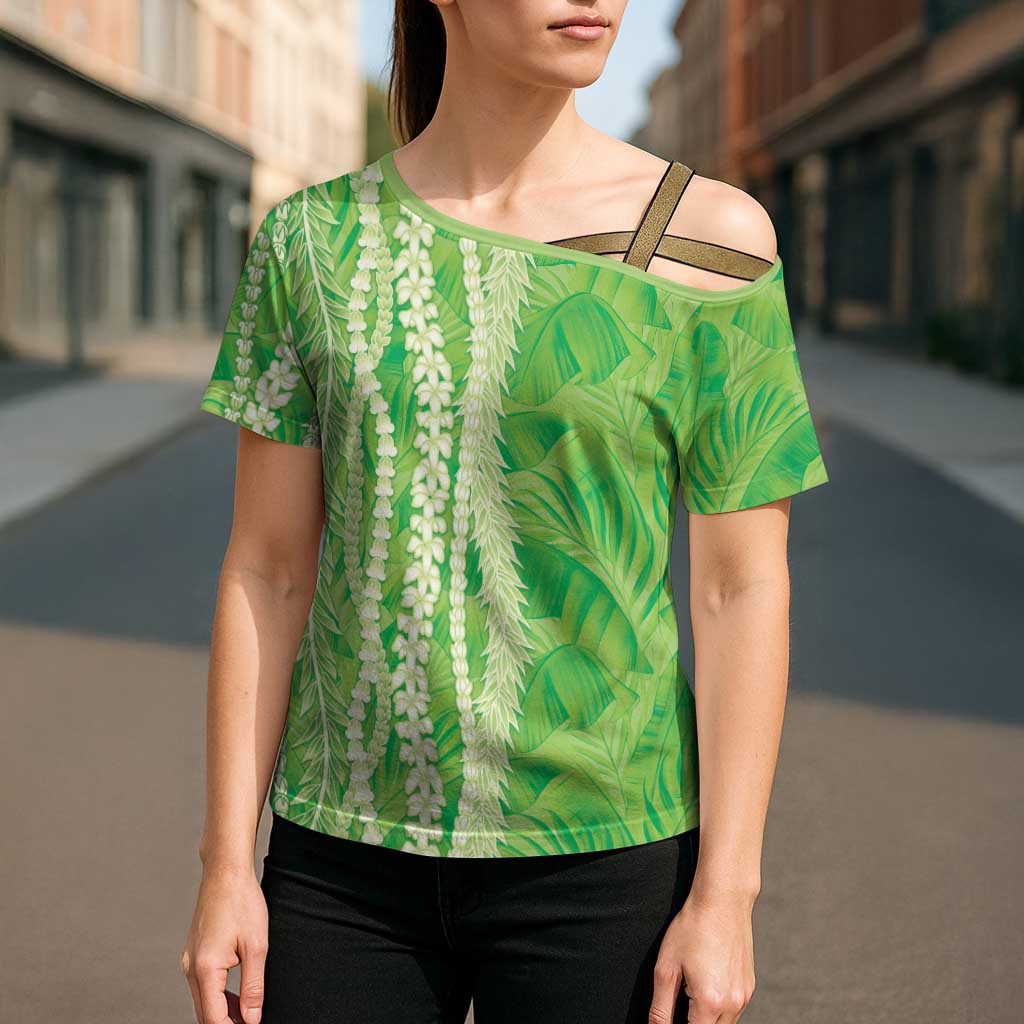 Hawaii Prince Kuhio Cross Shoulder Shirt Lime Green Hawaiian Lau Maia With Leis LT05 - Polynesian Pride