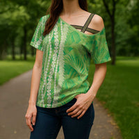 Hawaii Prince Kuhio Cross Shoulder Shirt Lime Green Hawaiian Lau Maia With Leis LT05 - Polynesian Pride