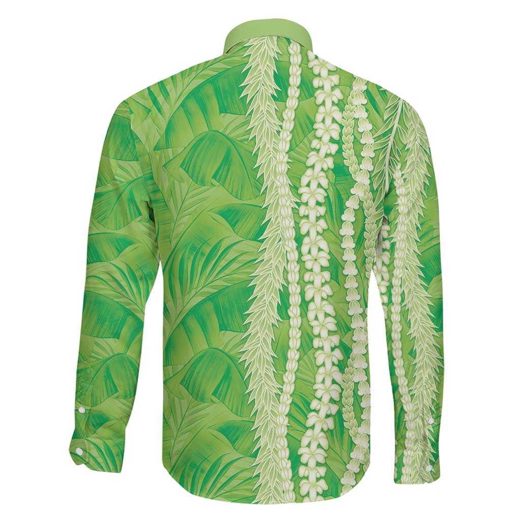 Hawaii Prince Kuhio Family Matching Long Sleeve Bodycon Dress and Hawaiian Shirt Lime Green Hawaiian Lau Maia With Leis