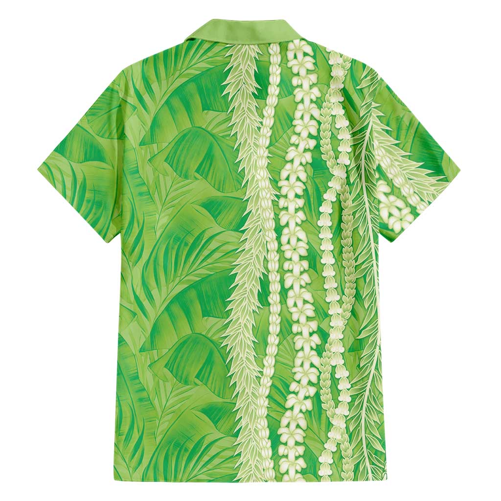 Hawaii Prince Kuhio Family Matching Summer Maxi Dress and Hawaiian Shirt Lime Green Hawaiian Lau Maia With Leis