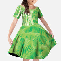Hawaii Prince Kuhio Family Matching Tank Maxi Dress and Hawaiian Shirt Lime Green Hawaiian Lau Maia With Leis