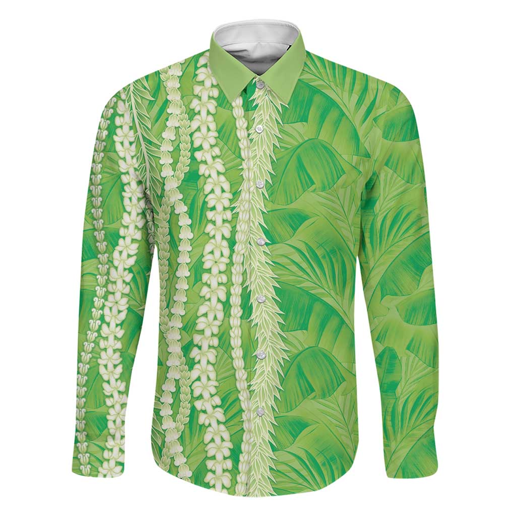 Hawaii Prince Kuhio Family Matching Tank Maxi Dress and Hawaiian Shirt Lime Green Hawaiian Lau Maia With Leis