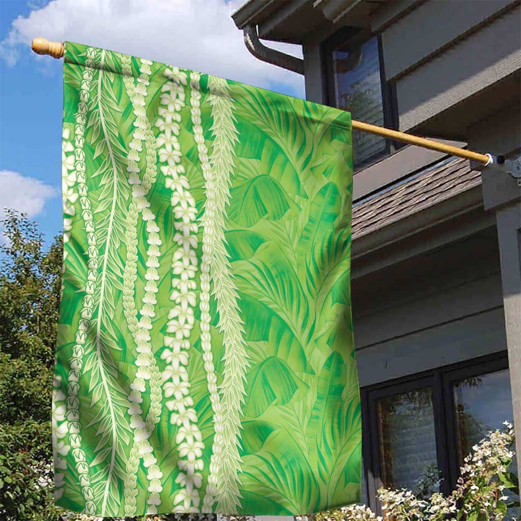 Hawaii Prince Kuhio Garden Flag Lime Green Hawaiian Lau Maia With Leis LT05 - Polynesian Pride