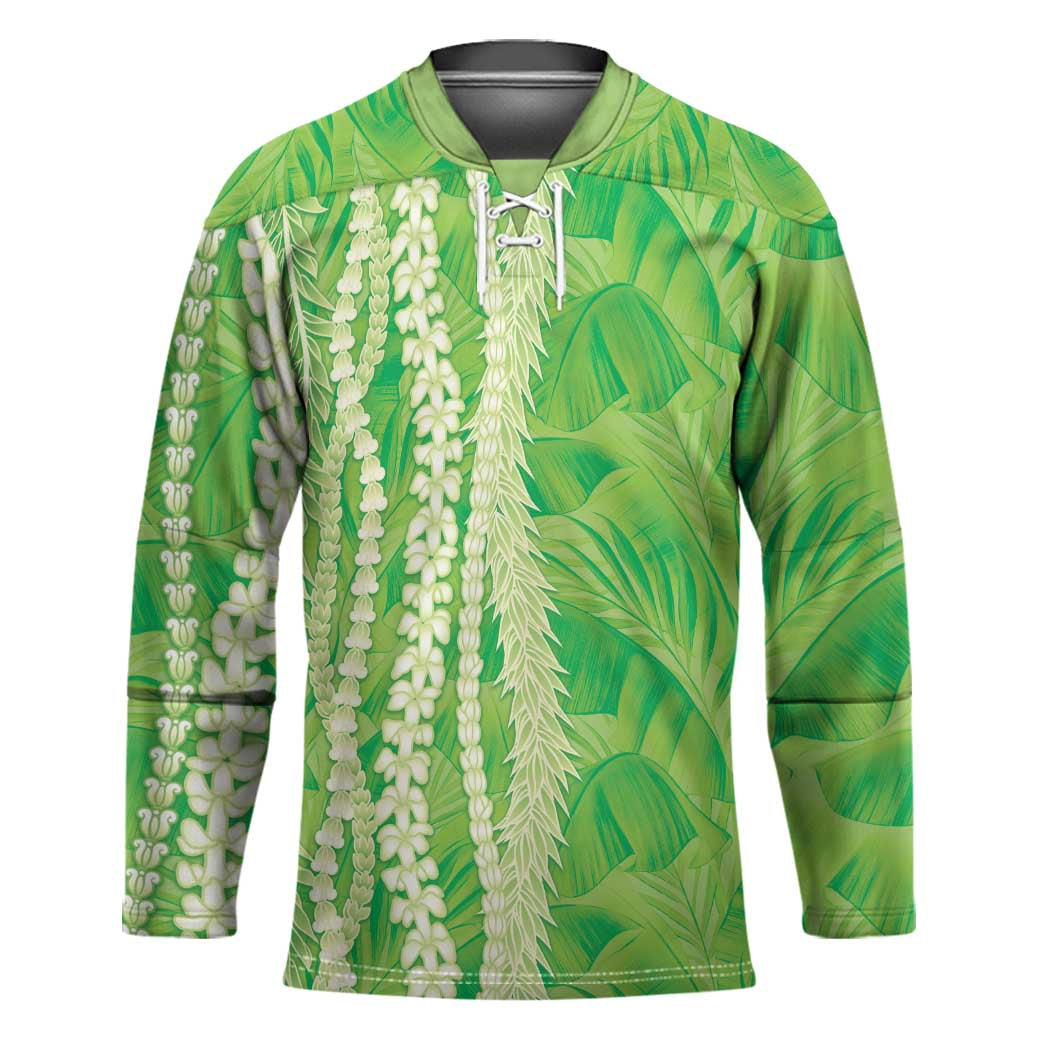 Hawaii Prince Kuhio Hockey Jersey Lime Green Hawaiian Lau Maia With Leis