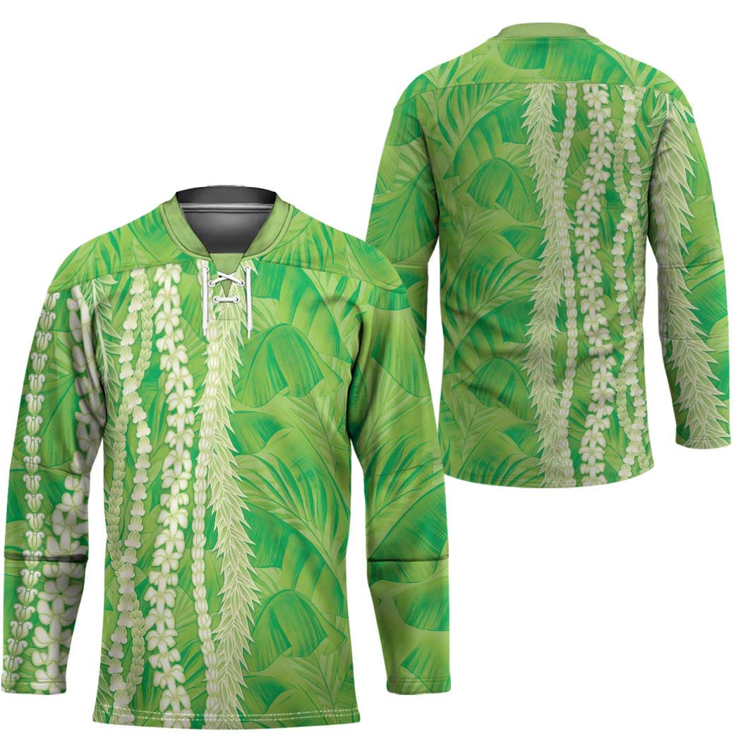 Hawaii Prince Kuhio Hockey Jersey Lime Green Hawaiian Lau Maia With Leis
