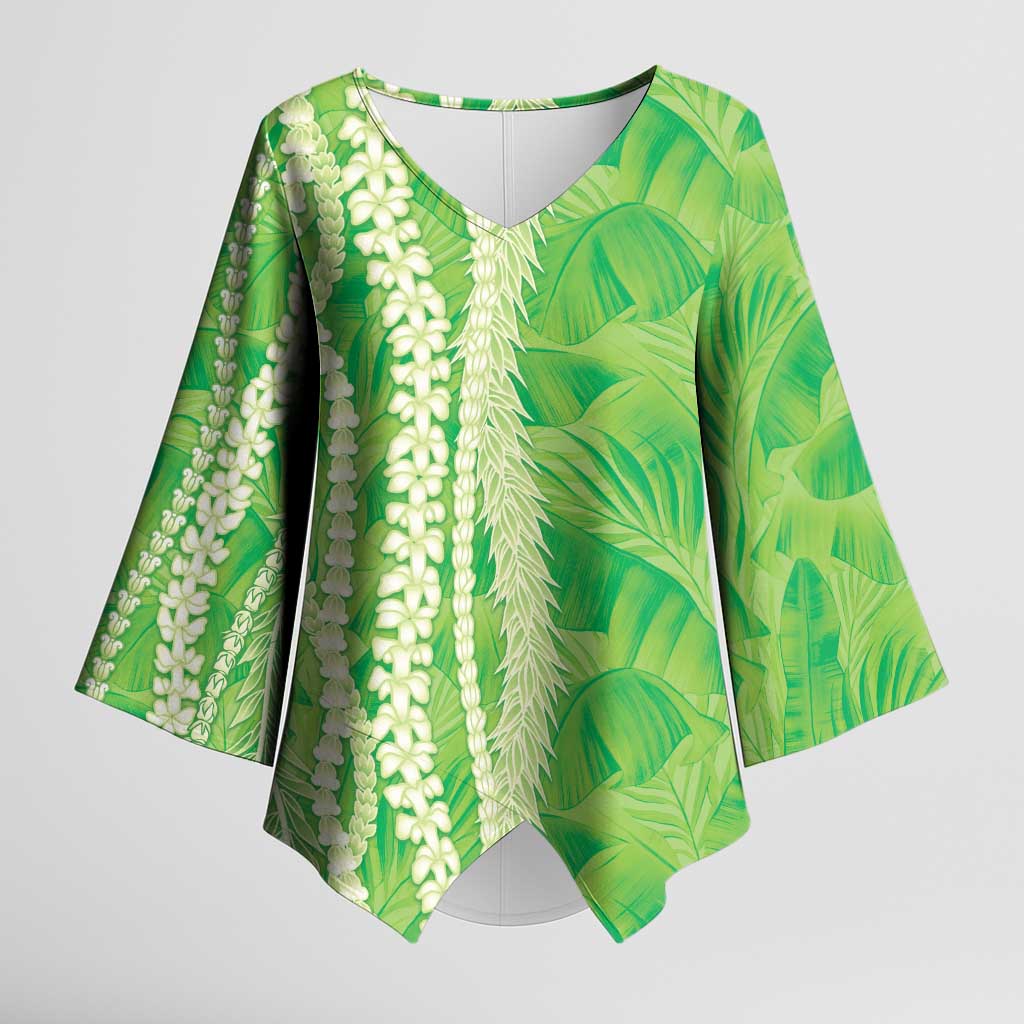 Hawaii Prince Kuhio Kimono Sleeve Blouse Lime Green Hawaiian Lau Maia With Leis LT05 Female Green - Polynesian Pride