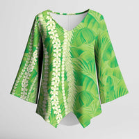 Hawaii Prince Kuhio Kimono Sleeve Blouse Lime Green Hawaiian Lau Maia With Leis LT05 Female Green - Polynesian Pride