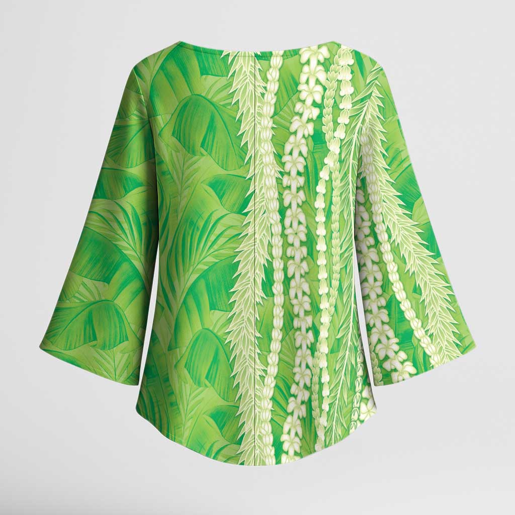 Hawaii Prince Kuhio Kimono Sleeve Blouse Lime Green Hawaiian Lau Maia With Leis LT05 - Polynesian Pride