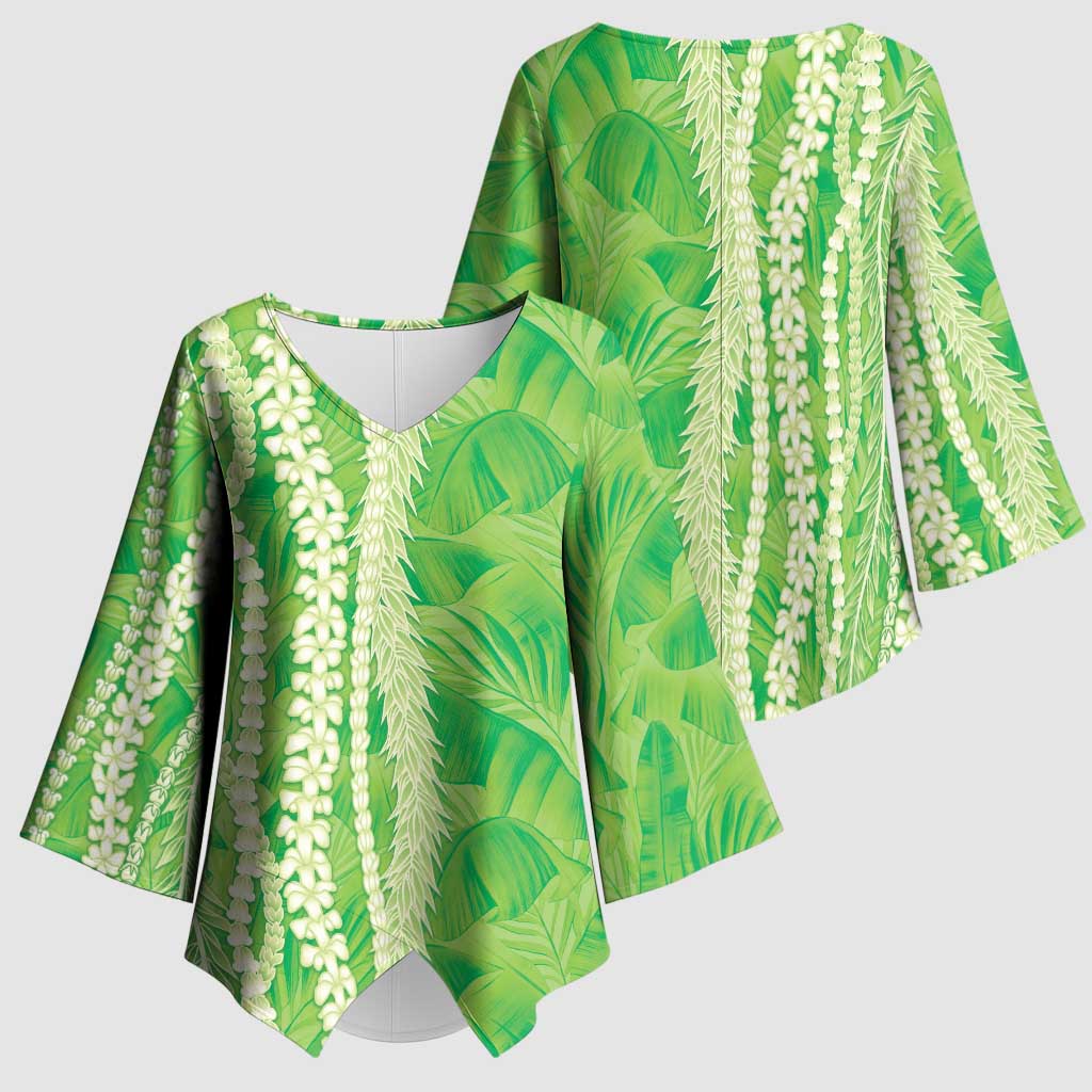 Hawaii Prince Kuhio Kimono Sleeve Blouse Lime Green Hawaiian Lau Maia With Leis LT05 - Polynesian Pride