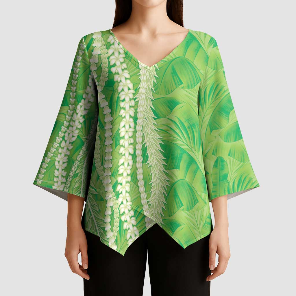 Hawaii Prince Kuhio Kimono Sleeve Blouse Lime Green Hawaiian Lau Maia With Leis LT05 - Polynesian Pride