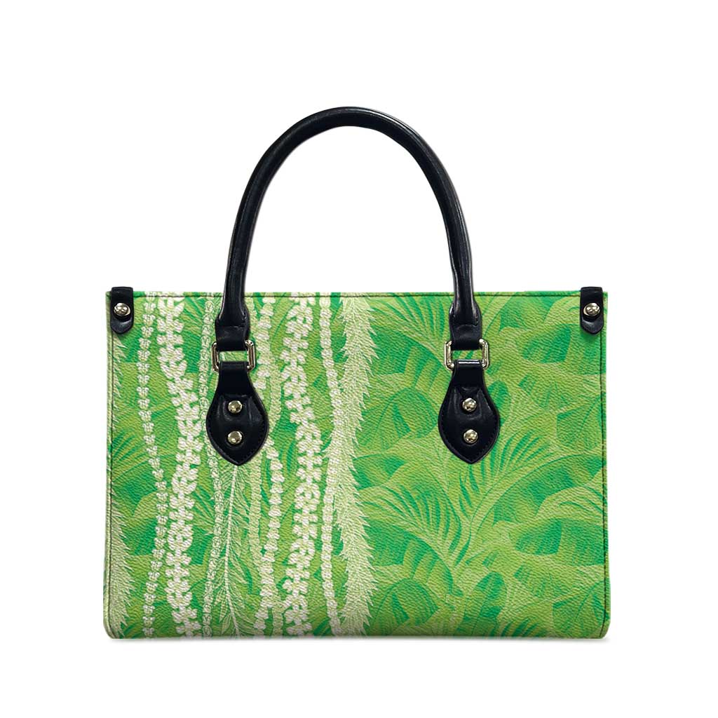 Hawaii Prince Kuhio Leather Bag Lime Green Hawaiian Lau Maia With Leis LT05 - Polynesian Pride