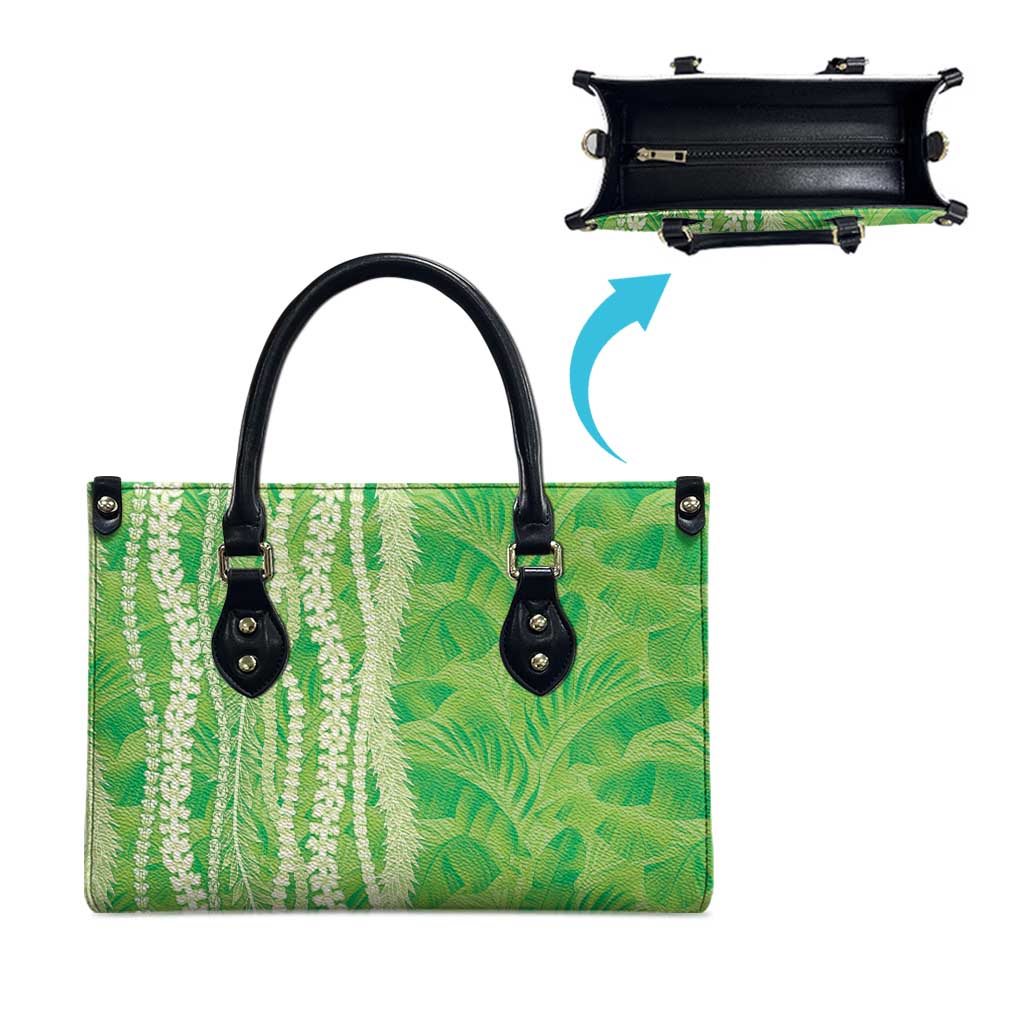 Hawaii Prince Kuhio Leather Bag Lime Green Hawaiian Lau Maia With Leis LT05 - Polynesian Pride