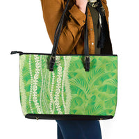 Hawaii Prince Kuhio Leather Tote Bag Lime Green Hawaiian Lau Maia With Leis LT05 - Polynesian Pride