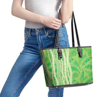 Hawaii Prince Kuhio Leather Tote Bag Lime Green Hawaiian Lau Maia With Leis LT05 - Polynesian Pride