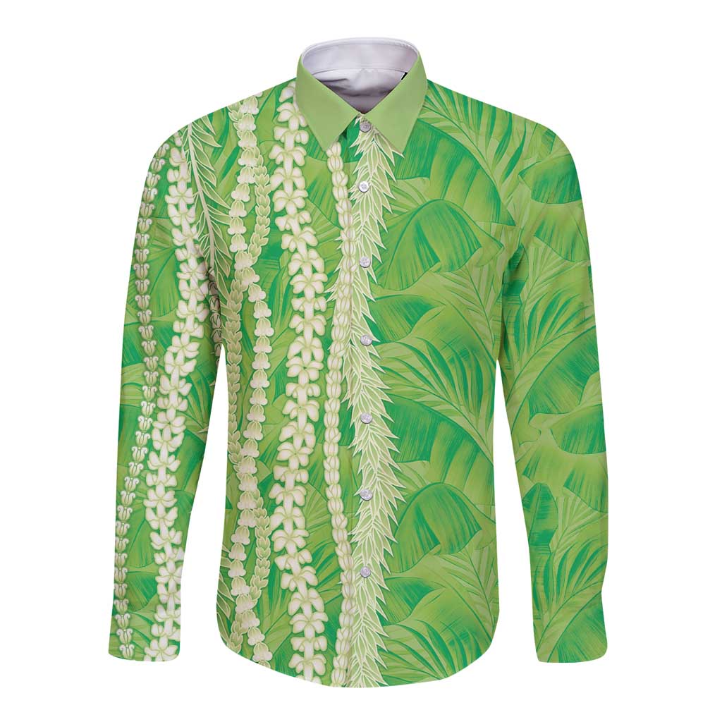 Hawaii Prince Kuhio Long Sleeve Button Shirt Lime Green Hawaiian Lau Maia With Leis LT05 Unisex Green - Polynesian Pride