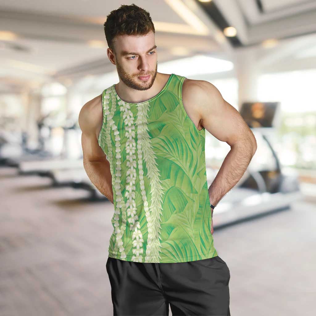 Hawaii Prince Kuhio Men Tank Top Lime Green Hawaiian Lau Maia With Leis LT05 Green - Polynesian Pride