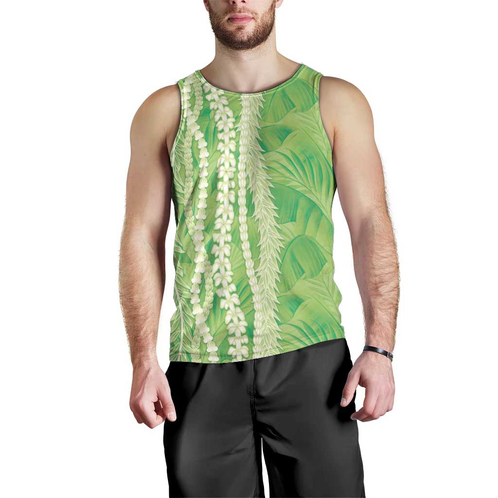 Hawaii Prince Kuhio Men Tank Top Lime Green Hawaiian Lau Maia With Leis LT05 - Polynesian Pride