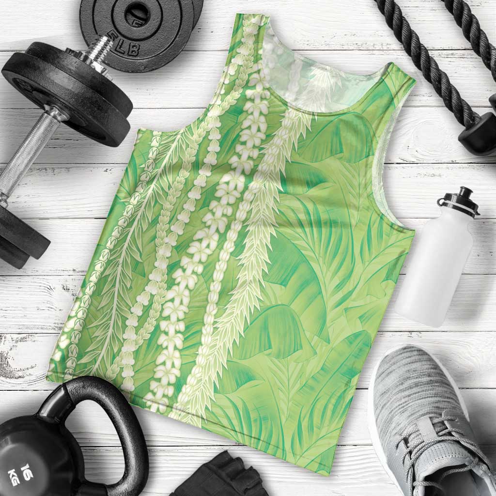 Hawaii Prince Kuhio Men Tank Top Lime Green Hawaiian Lau Maia With Leis LT05 - Polynesian Pride