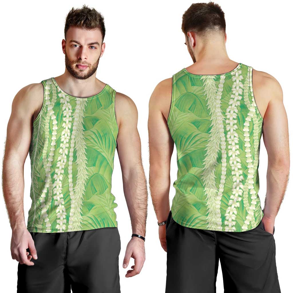 Hawaii Prince Kuhio Men Tank Top Lime Green Hawaiian Lau Maia With Leis LT05 - Polynesian Pride