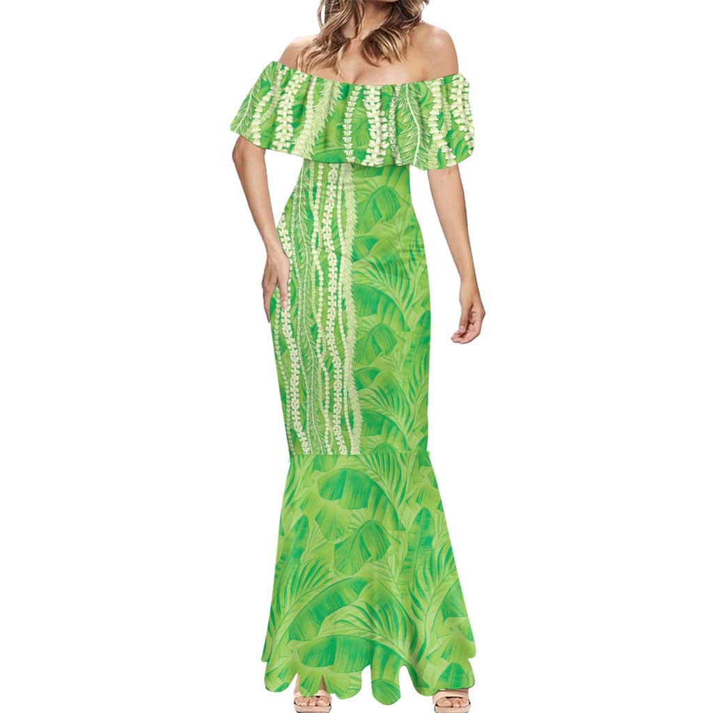 Hawaii Prince Kuhio Mermaid Dress Lime Green Hawaiian Lau Maia With Leis