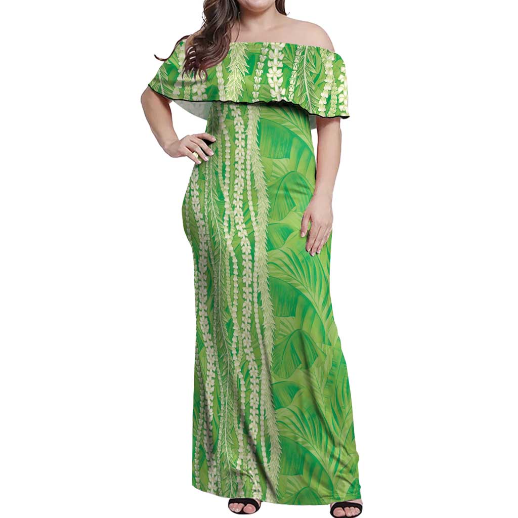 Hawaii Prince Kuhio Off Shoulder Maxi Dress Lime Green Hawaiian Lau Maia With Leis LT05 Women Green - Polynesian Pride