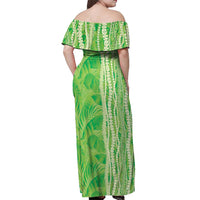 Hawaii Prince Kuhio Off Shoulder Maxi Dress Lime Green Hawaiian Lau Maia With Leis LT05 - Polynesian Pride