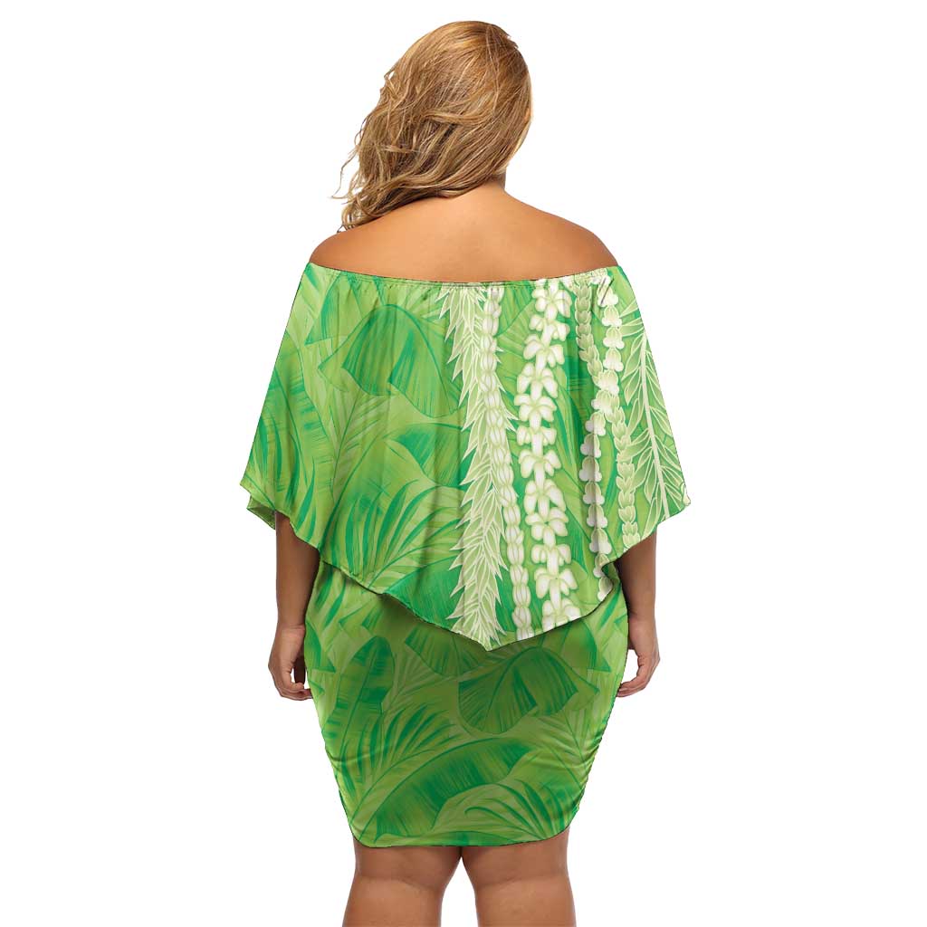 Hawaii Prince Kuhio Off Shoulder Short Dress Lime Green Hawaiian Lau Maia With Leis