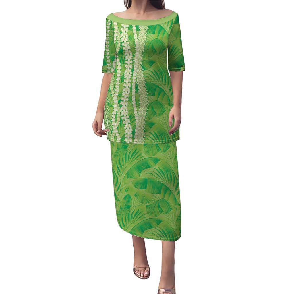 Hawaii Prince Kuhio Puletasi Lime Green Hawaiian Lau Maia With Leis