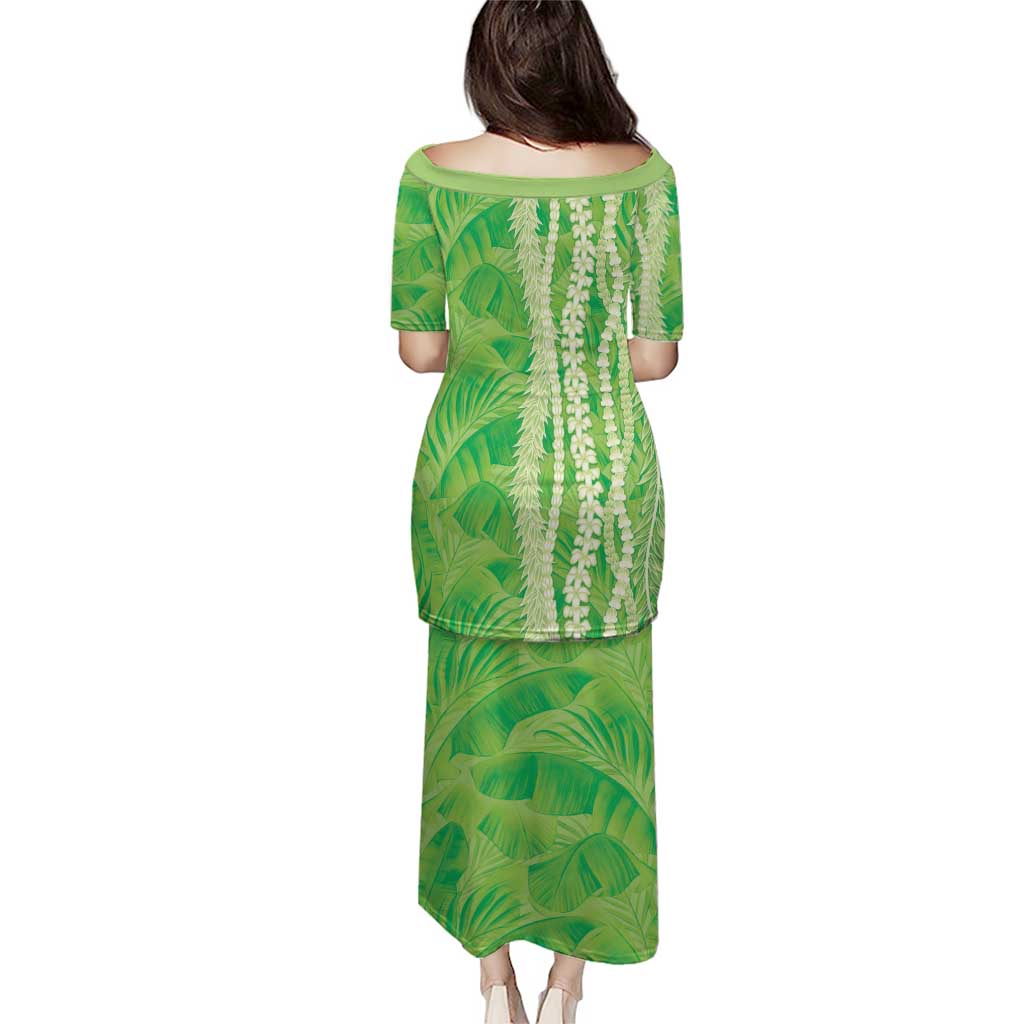 Hawaii Prince Kuhio Puletasi Lime Green Hawaiian Lau Maia With Leis
