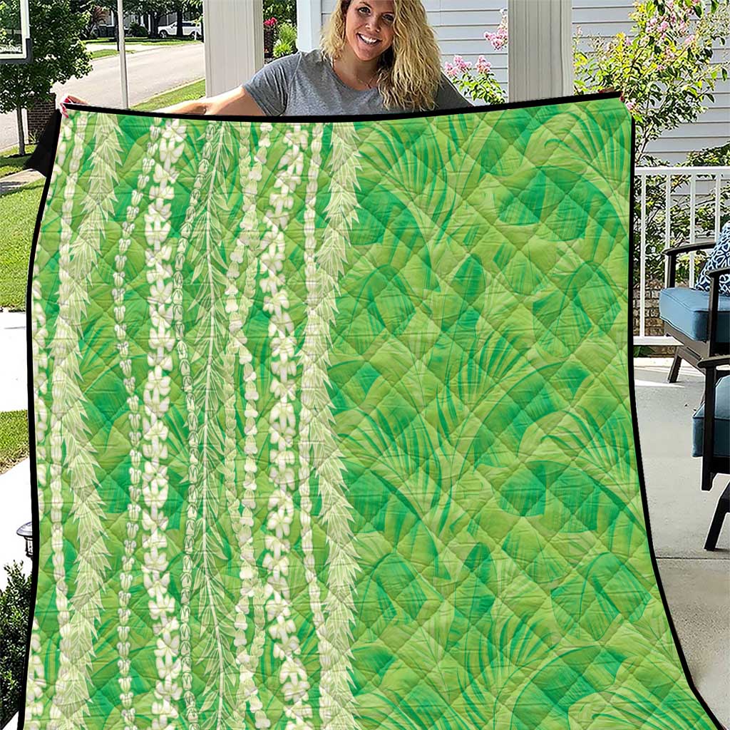 Hawaii Prince Kuhio Quilt Lime Green Hawaiian Lau Maia With Leis LT05 Green - Polynesian Pride