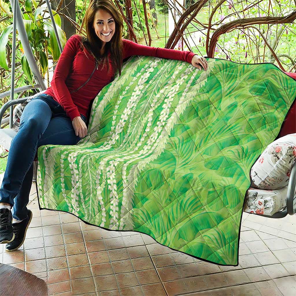 Hawaii Prince Kuhio Quilt Lime Green Hawaiian Lau Maia With Leis LT05 - Polynesian Pride