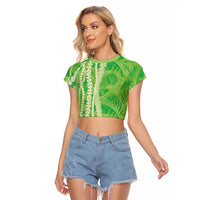 Hawaii Prince Kuhio Raglan Cropped T Shirt Lime Green Hawaiian Lau Maia With Leis LT05 Female Green - Polynesian Pride