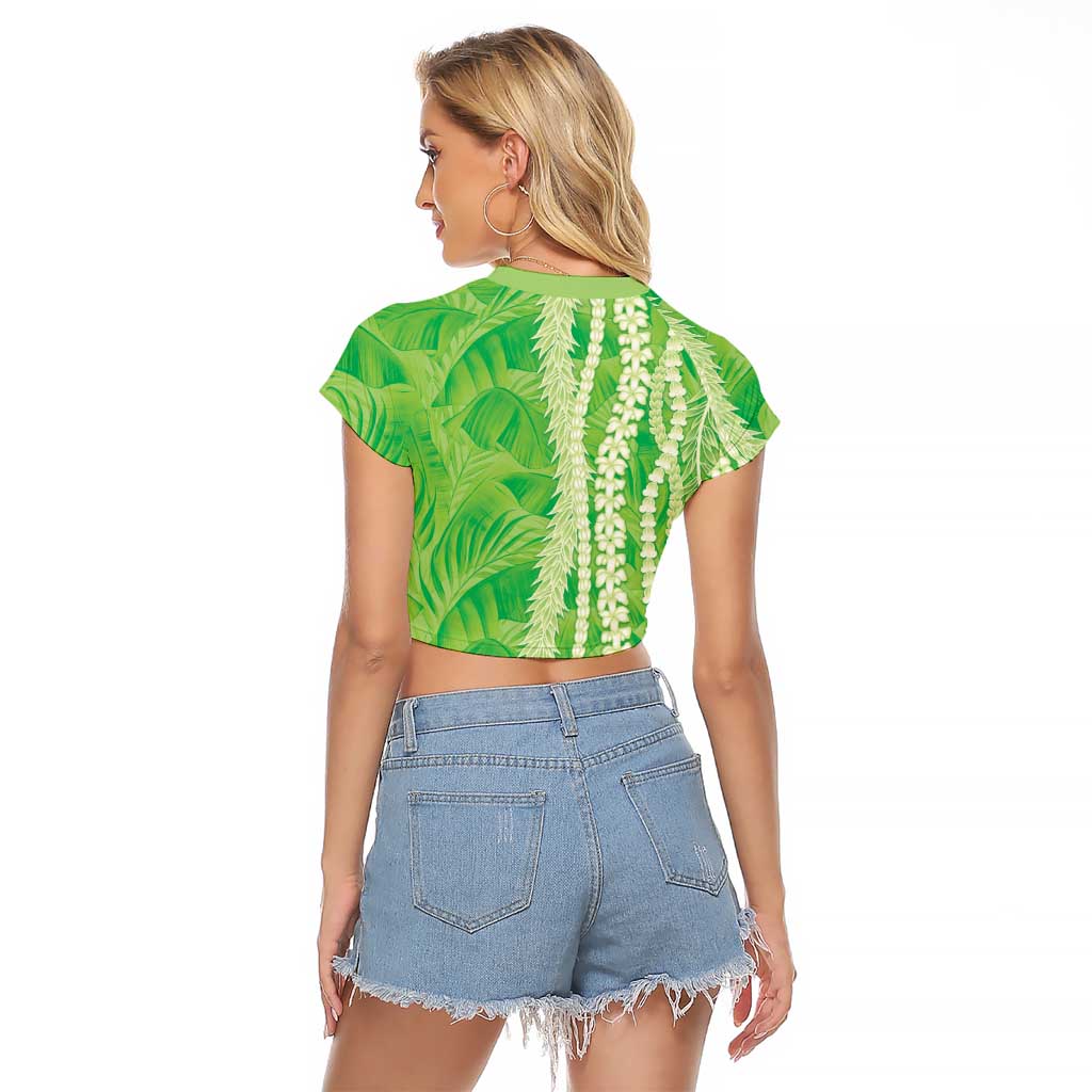 Hawaii Prince Kuhio Raglan Cropped T Shirt Lime Green Hawaiian Lau Maia With Leis LT05 - Polynesian Pride